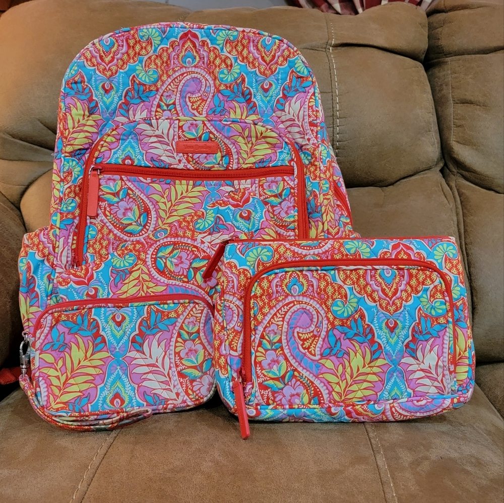 4 Piece Vera Bradley Set, Backpack, Crossbody,  Wristlet, and Pencil Case